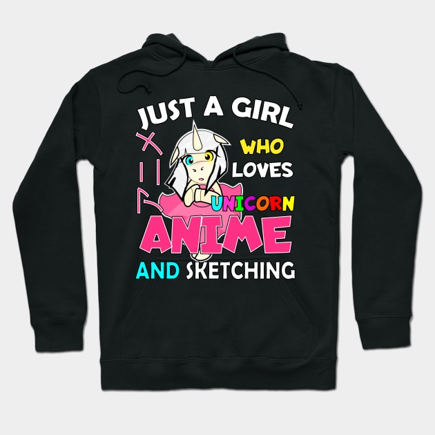 Just a Girl Who Loves unicorn and anime and sketching Hoodie by Boba Art Store